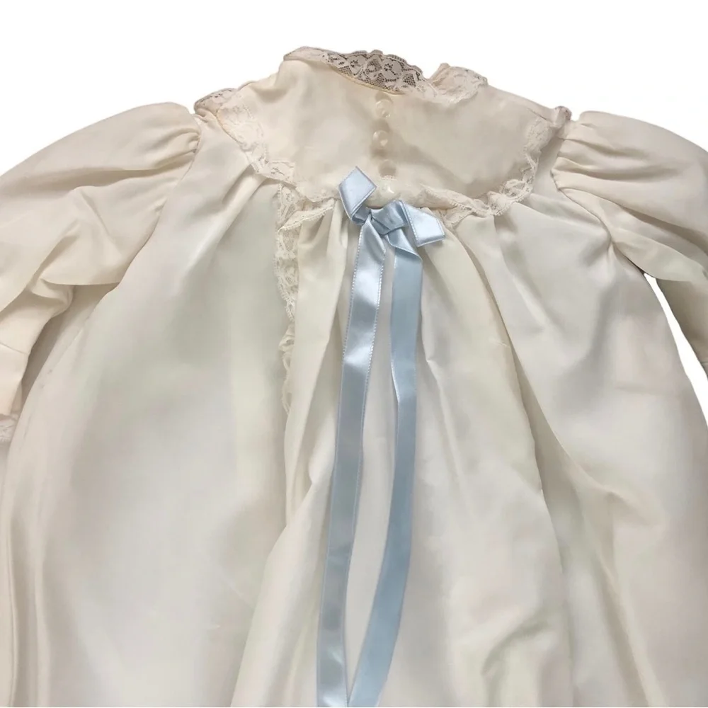 VTG Infant Christening Baptism 4 PC Dress Cape Cardigan Bonnet Ivory W/Lace OS